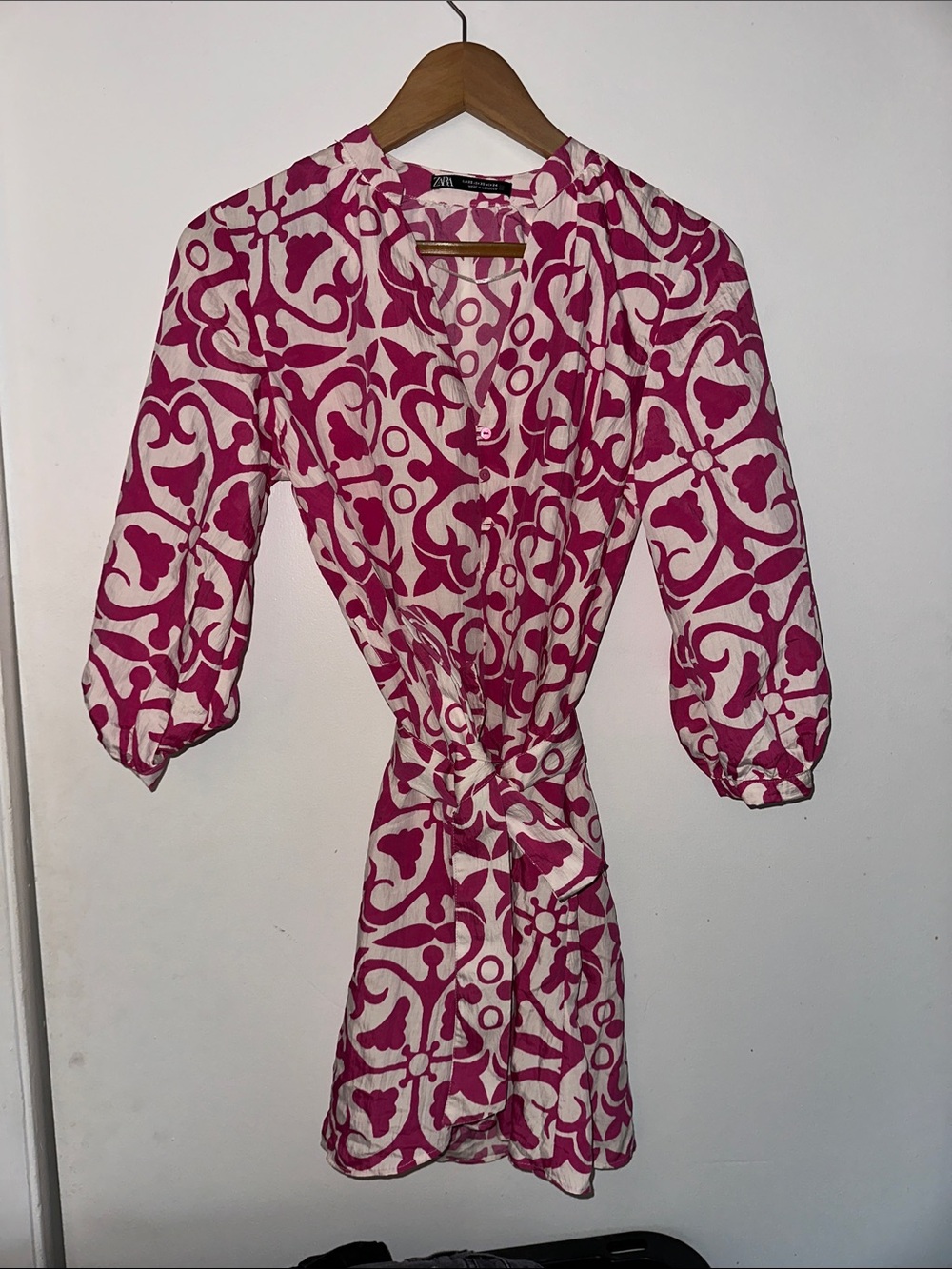 Zara Pink and White Patterned Mini Dress